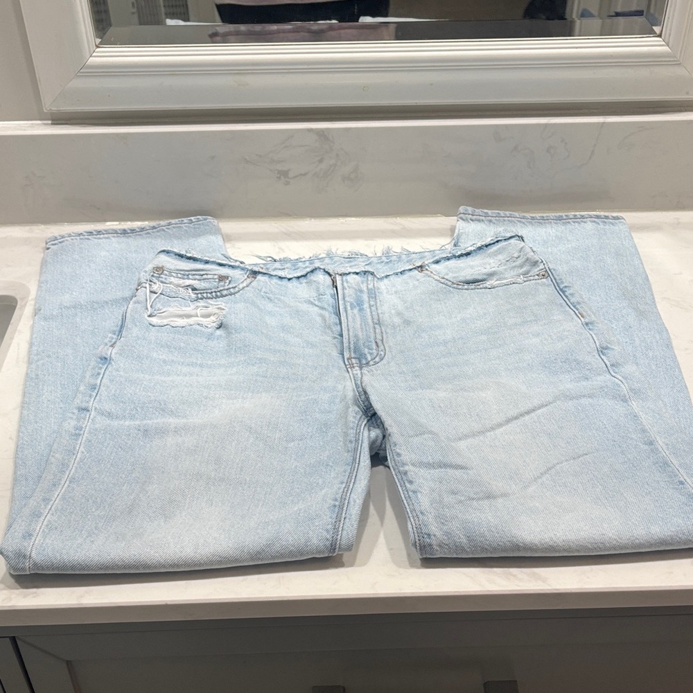 American Eagle straight leg, distressed waist jeans
